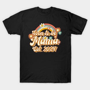 Soon To Be Mama Est. 2024 Family 60s 70s Hippie Costume T-Shirt